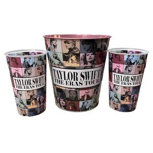 Taylor Swift The Eras Tour Movie Popcorn Bucket Tin & 2 Cups AMC Exclusive Pink